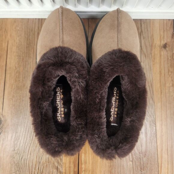 Skechers Shindigs Fortress Womens Size 6 Brown Suede Faux Fur Slip On Clog Shoes - Picture 6 of 9